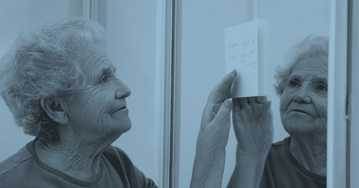 photo of an elderly mom who looks on a sticky note "call my son"